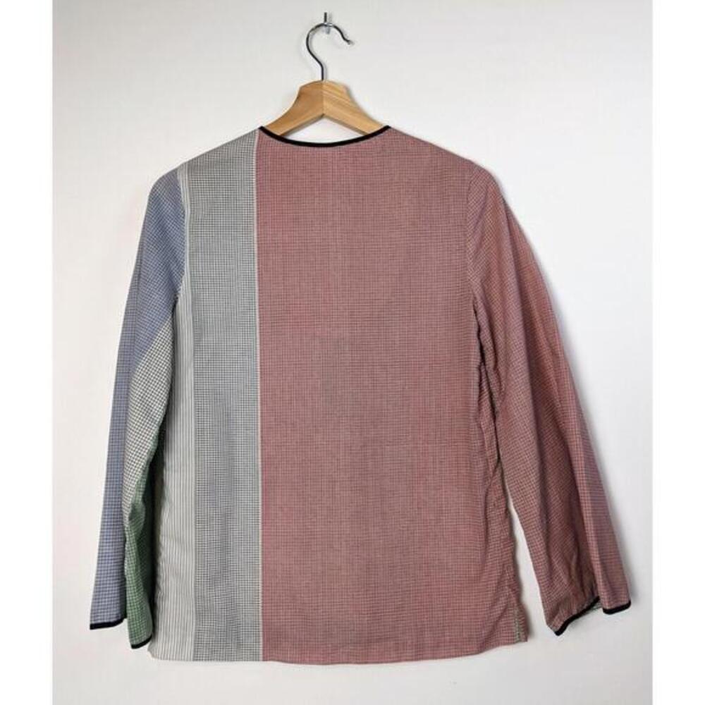 Bugaboo 70s cotton flare sleeve blouse geometric multicolor front pocket pull on - Picture 5 of 9